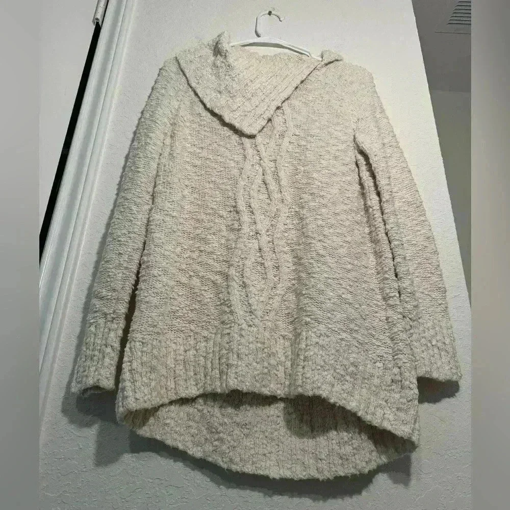 Anthropologie Moth Ivory Cream Cable Knit Button Cowl Neck Sweater Womens Size M - Picture 3 of 11